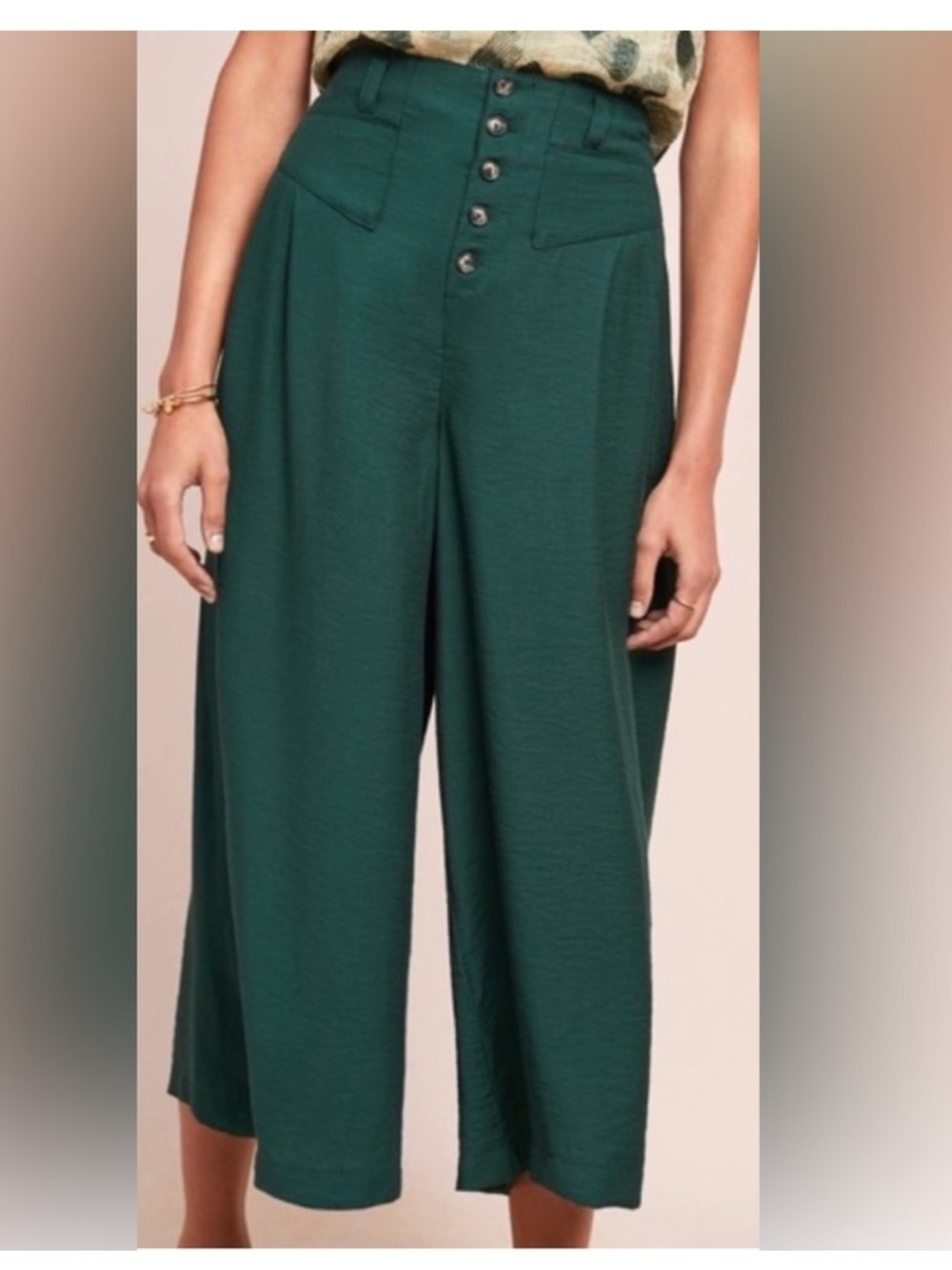 ett:twa By Anthropologie Forest Green High-Waist Wide-Leg Women’s Size M Trouser